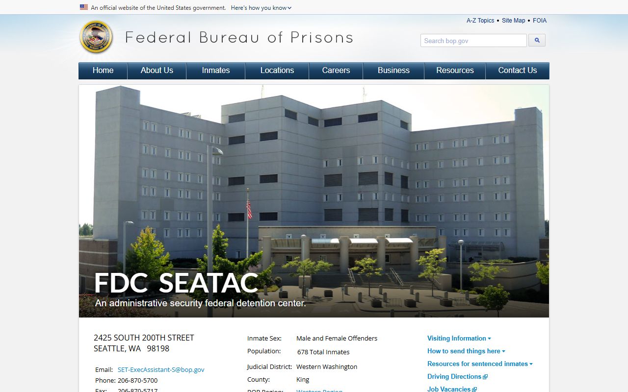 BOP official page for Federal Detention Center SeaTac