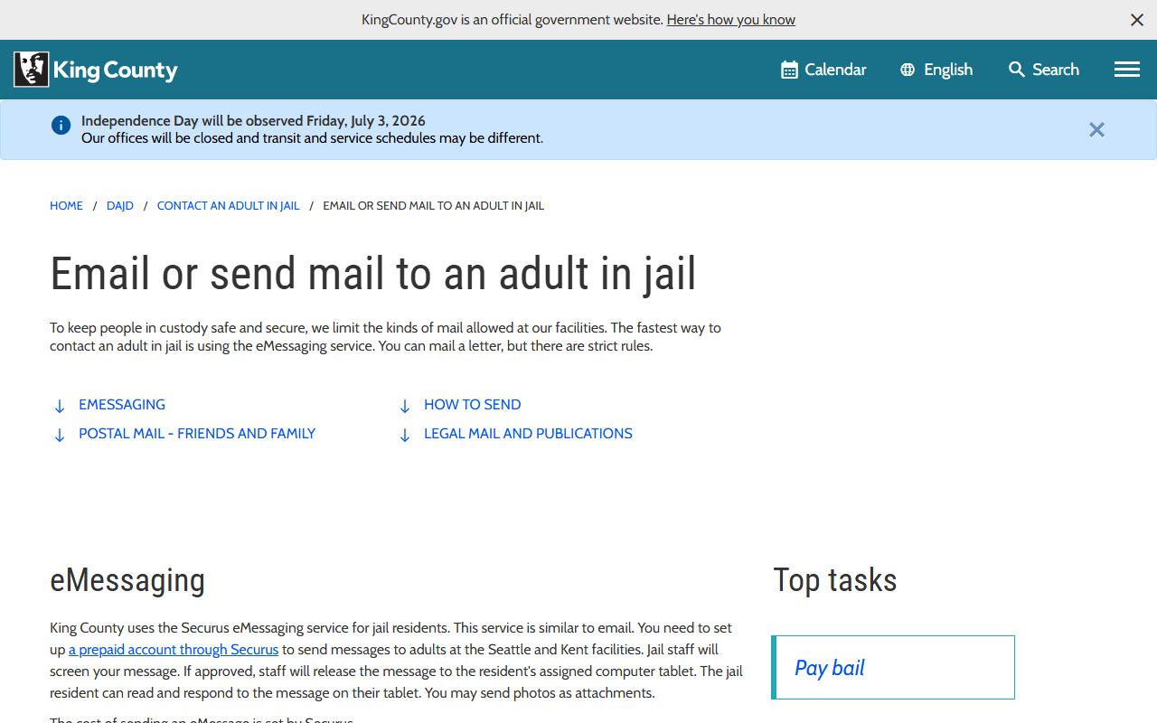 Maleng Regional Justice Center mail rules for King County inmates