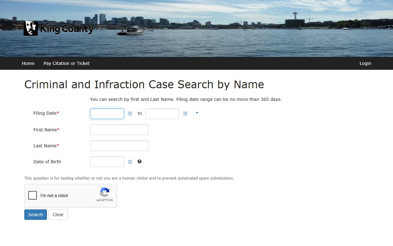 King County court records after jail arrest District Court name search